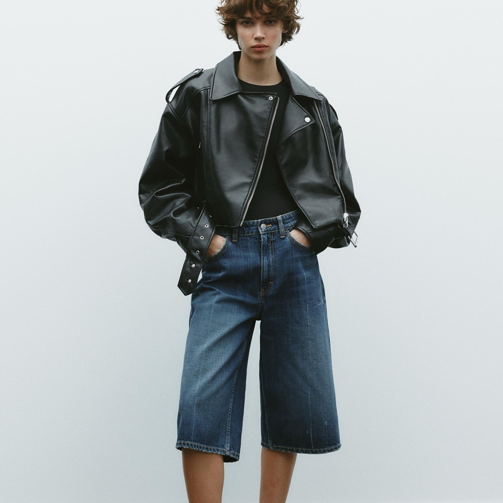 Zara Faux Leather Crop Biker Jacket
